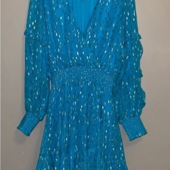 NWT Lilly Pulitzer Women's Turquoise Oasis Metallic Heline‎ Ruffle Dress - Picture 8 of 12